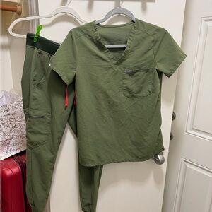 Figs Olive V-Neck Scrub Top